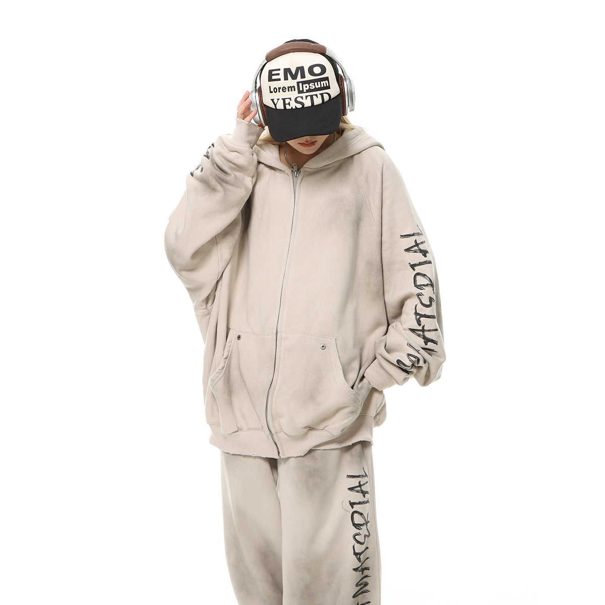 Oversize Patch Graffiti Zipper Hoodie