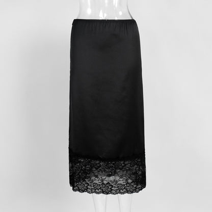Spitzen-Spleißrock Damen Sommer Neu Unifarben Satin-Spitzenrock