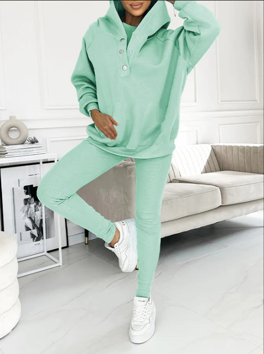 Women's Three Piece Lounge Set Hooded Sweatshirt Tank Top and Leggings Matching Tracksuit Casual Athleisure Outfit