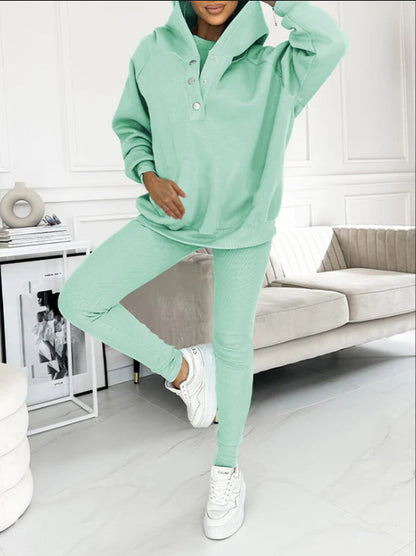 Women's Three Piece Lounge Set Hooded Sweatshirt Tank Top and Leggings Matching Tracksuit Casual Athleisure Outfit