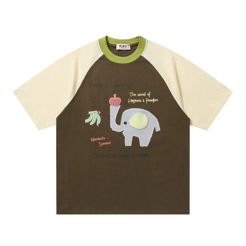 Elephant Graphic Raglan T-Shirt Short Sleeve Oversized Casual Summer Streetwear Tee | Ellie Raglan