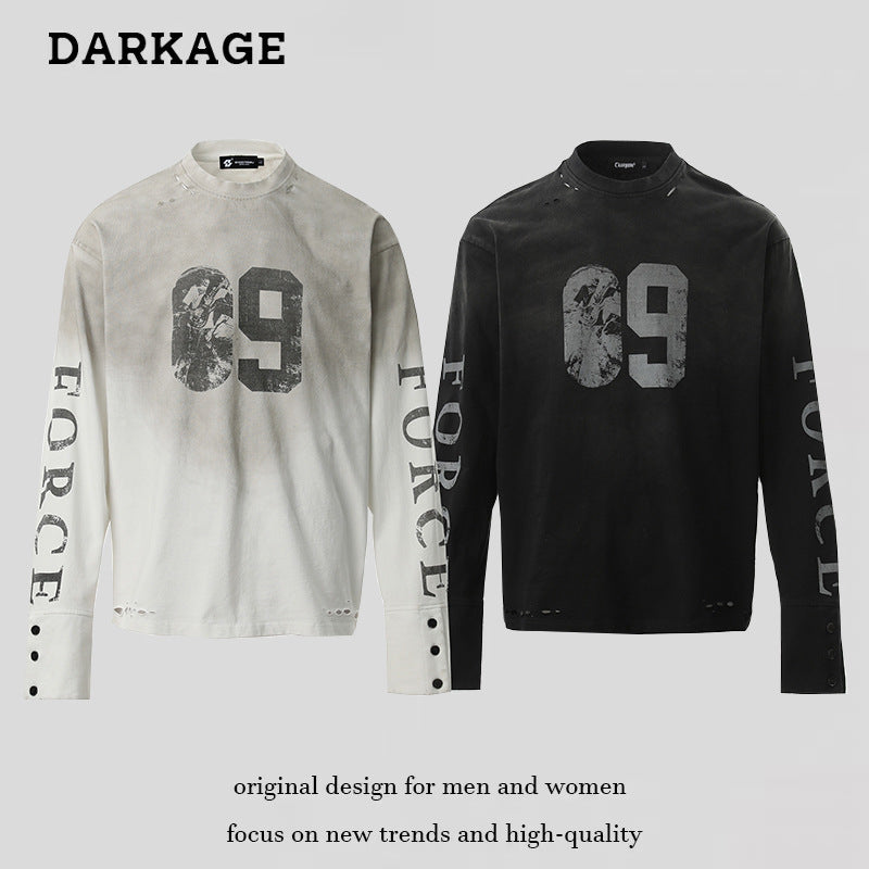DARKAGE No.09 Marble Print Distressed Heavyweight Long Sleeve Tee