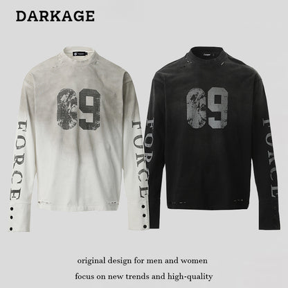DARKAGE No.09 Marble Print Distressed Heavyweight Long Sleeve Tee