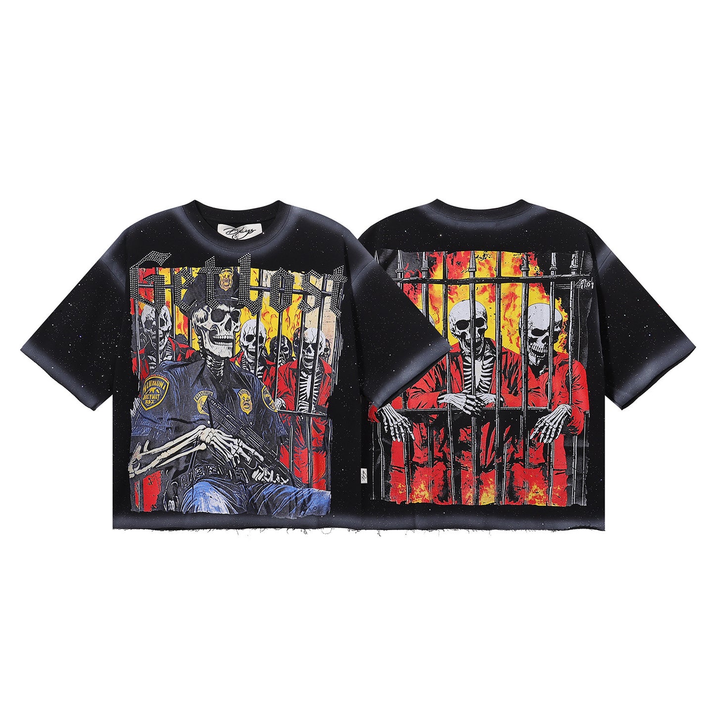 DARKAGE Skull Biker Lightning Vintage Washed Heavyweight Tee