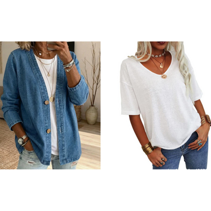 Women's Denim Jacket Button Down Long Sleeve Casual Loose Fit Jean Jacket