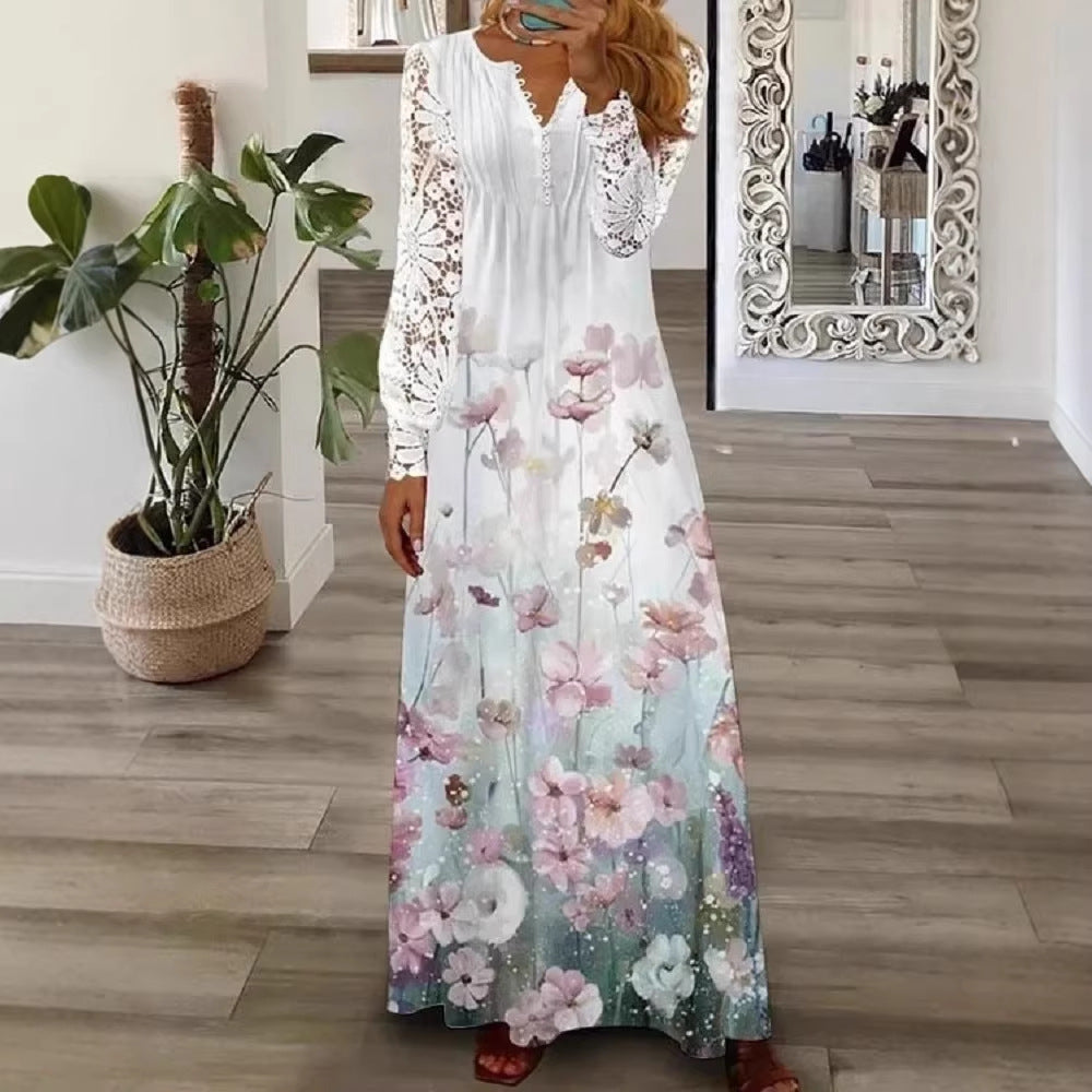 Women's Lace Maxi Dress Long Sleeve Boho Spring Summer Casual Dress - Seldom Seen Styles