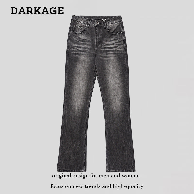 DARKAGE Vintage Wash Black Flared Denim Jeans