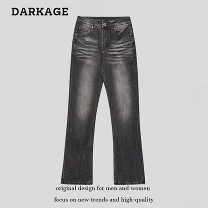 DARKAGE Vintage Wash Black Flared Denim Jeans