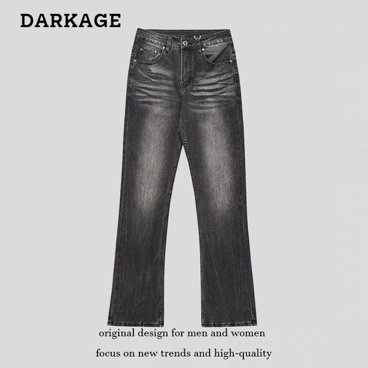 DARKAGE Vintage Wash Black Flared Denim Jeans