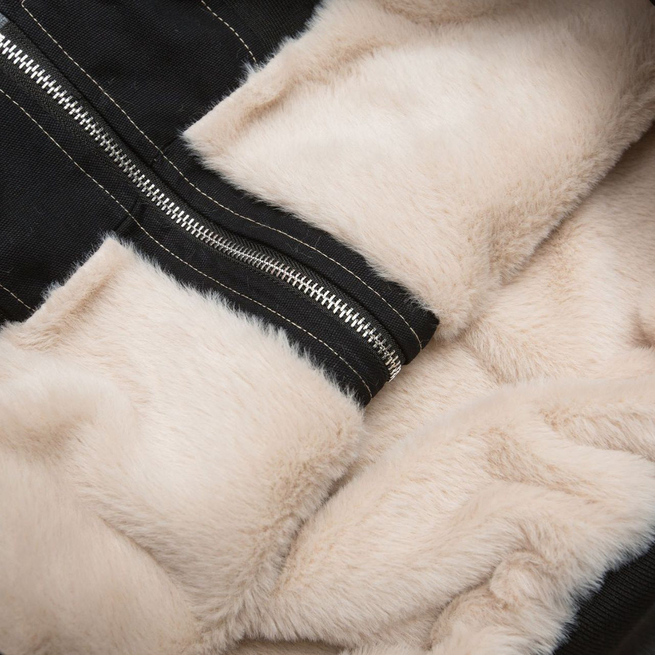 TALISHKO Faux Fur Lined Zip Up Winter Hooded Bomber Jacket