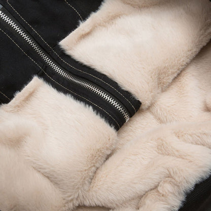 TALISHKO Faux Fur Lined Zip Up Winter Hooded Bomber Jacket