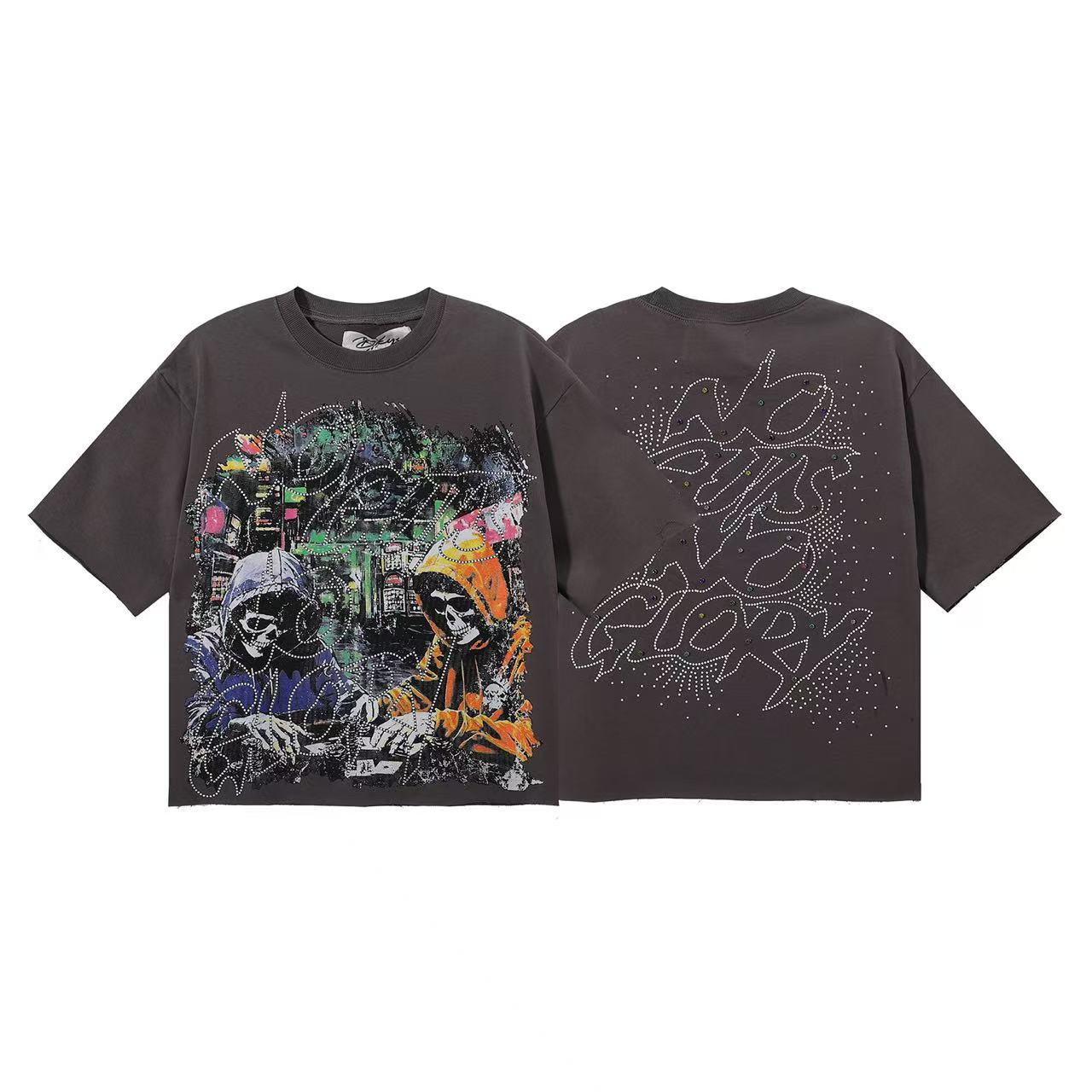 DARKAGE Skull Biker Lightning Vintage Washed Heavyweight Tee