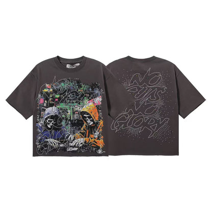 DARKAGE Skull Biker Lightning Vintage Washed Heavyweight Tee