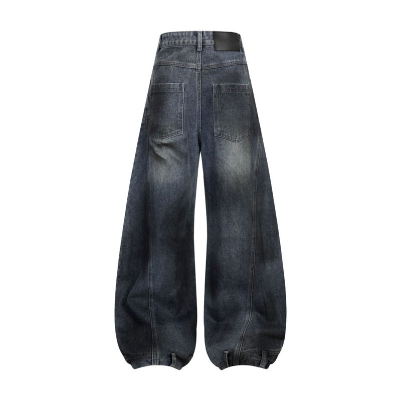 Men's Washed Ripped Hole Deconstruction Splicing Straight Jeans Loose Wide Leg Denim Pants Retro American Streetwear Casual Summer | Rip Splice