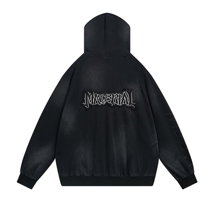 Oversize Patch Graffiti Zipper Hoodie