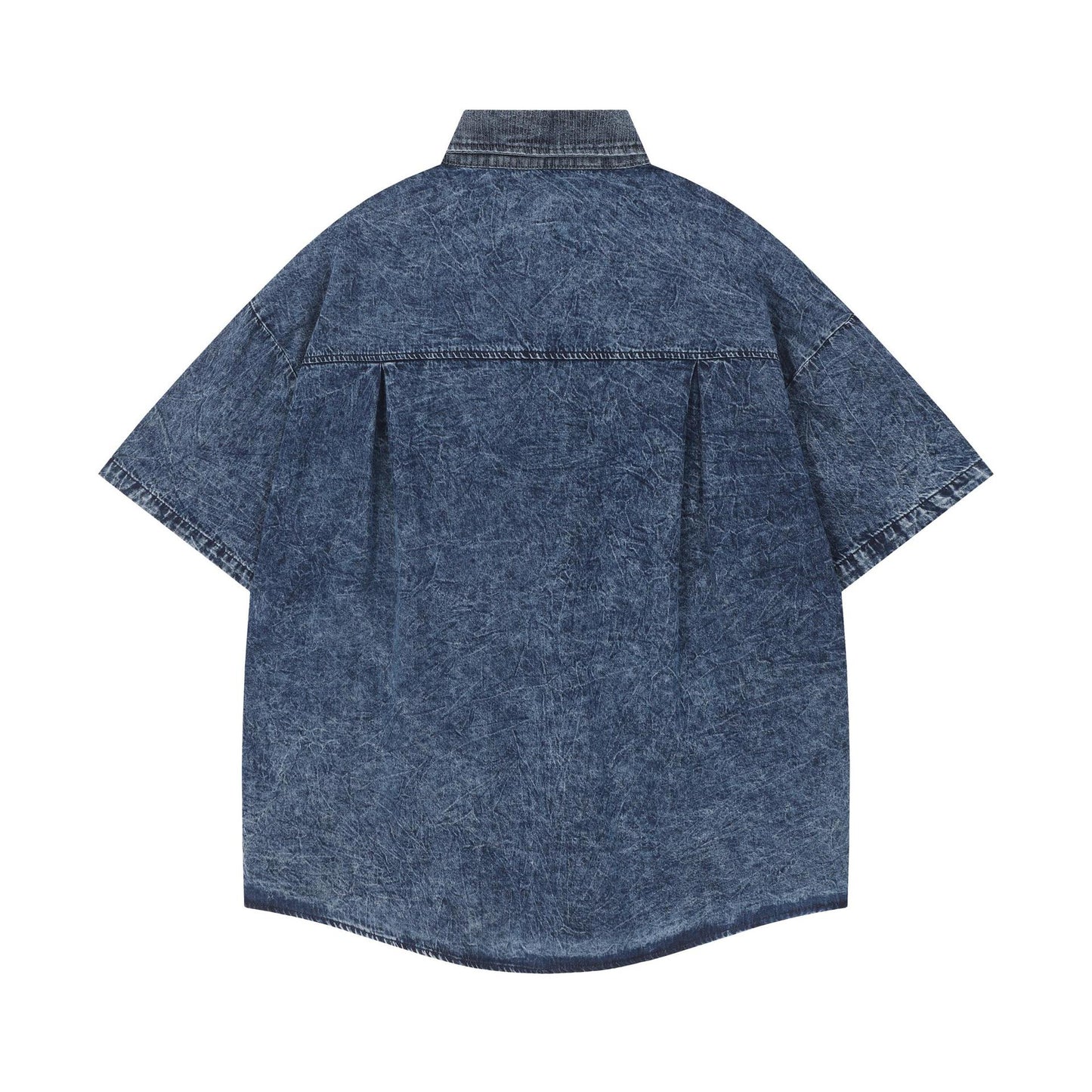 Crayon Sticker Embroidered Denim Shirt Loose Short Sleeve Casual Color Matching Couple Japanese Cute Streetwear Summer Top | Crayon Denim