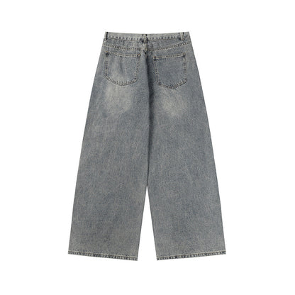 DARKAGE Raw Edge Four-Pointed Star Wide-Leg Jeans