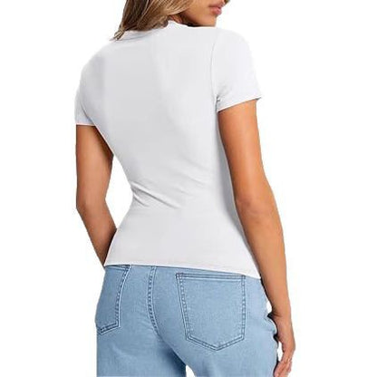 Women's Fitted Crew Neck T Shirt Slim Fit Short Sleeve Basic Tee Stretch Casual Summer Top