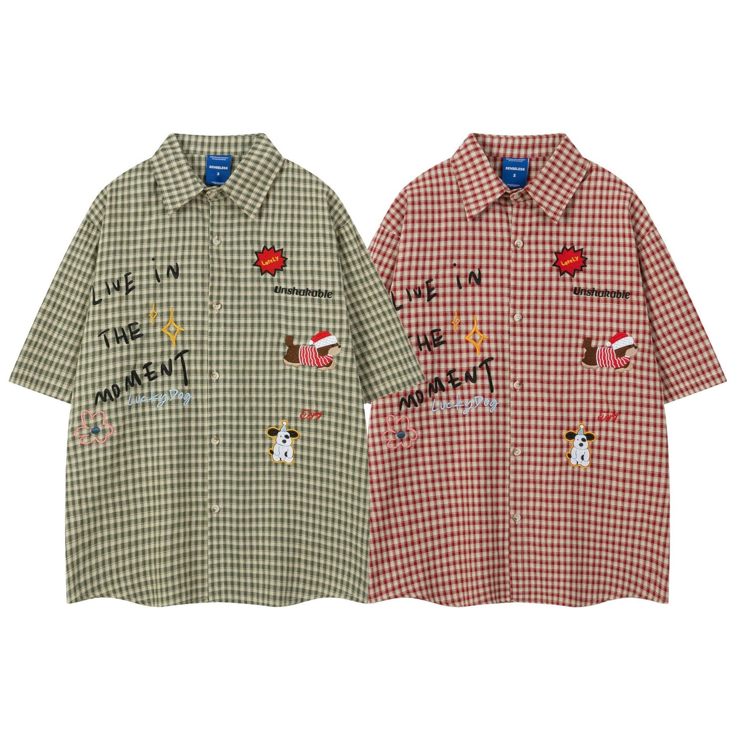 Moment Plaid Embroidery Short Sleeve Shirt Oversized Casual Summer Streetwear Top | Moment Plaid Shirt