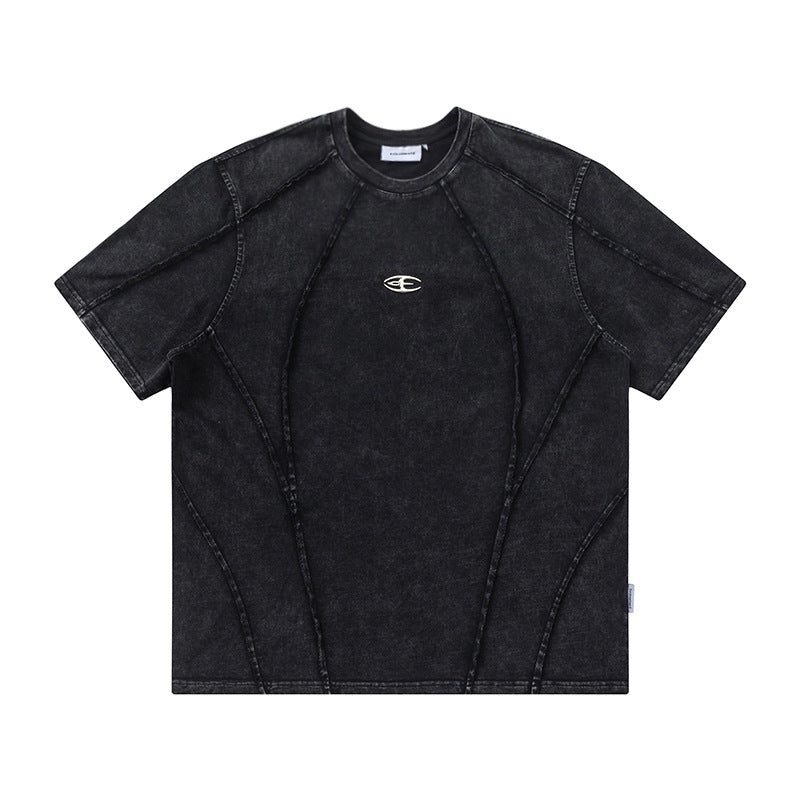 Oversized Split Splicing Raw Edge Round Neck Short Sleeve T-Shirt Washed Vintage Deconstructed Streetwear Summer Casual Tee | Split Edge Tee