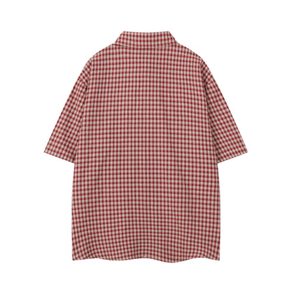 Moment Plaid Embroidery Short Sleeve Shirt Oversized Casual Summer Streetwear Top | Moment Plaid Shirt