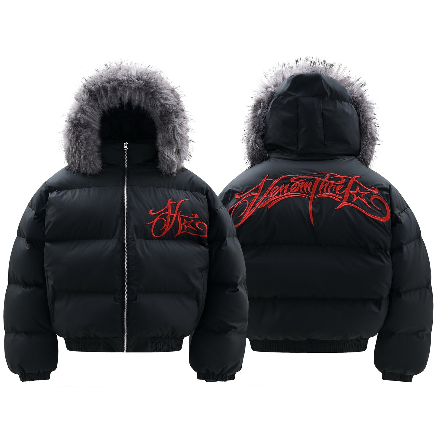 Women's High Street Letter Embroidery Removable Fur Collar Puffer Jacket Warm Oversized Winter Cotton Coat Unisex | Fur Collar Puffer