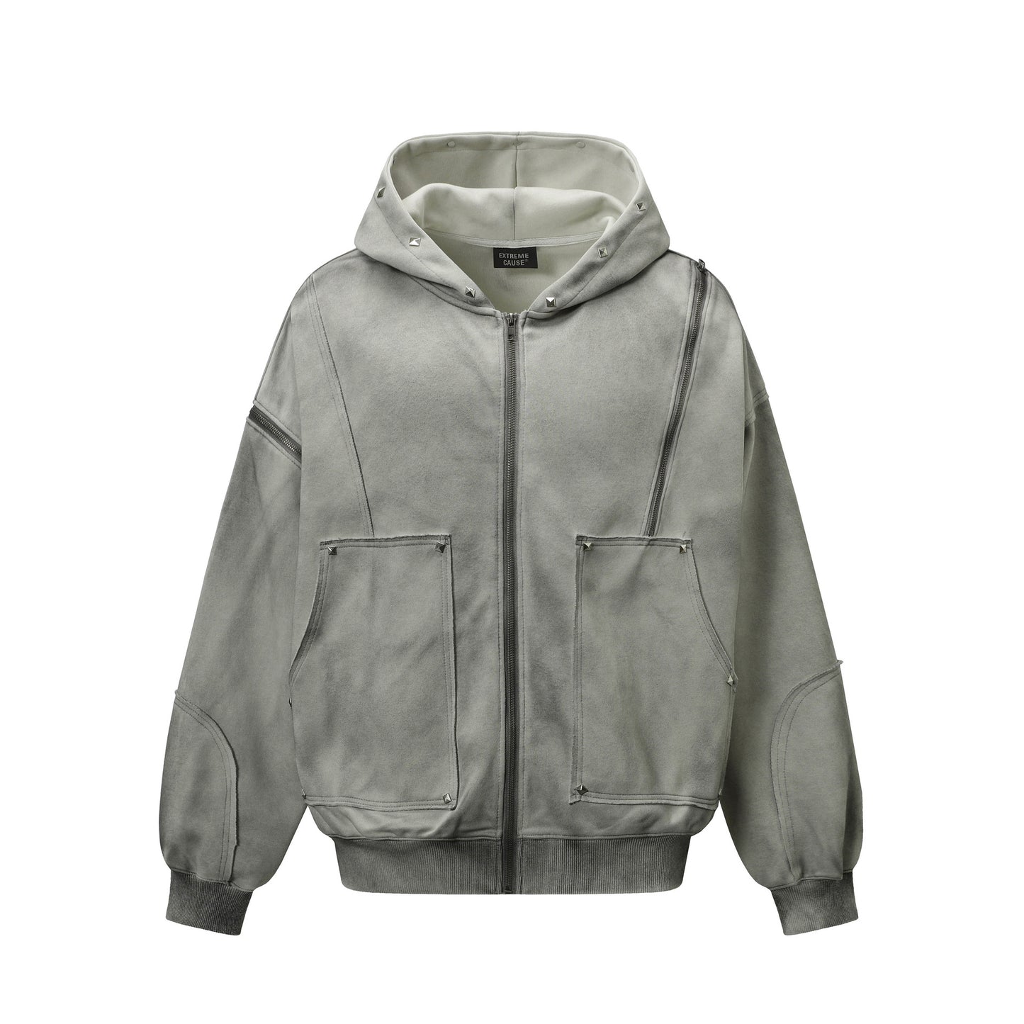 TALISHKO / SUPERMADE Street Washed Distressed Stitching Rivet Hooded Jacket