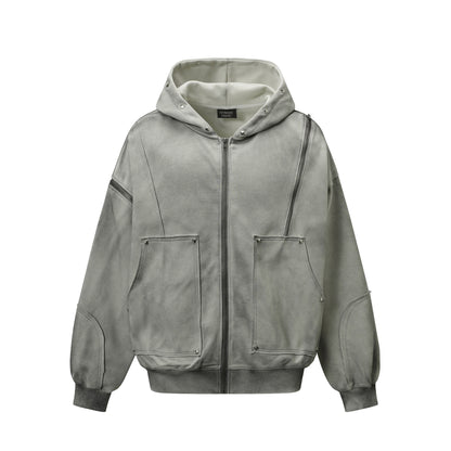 TALISHKO / SUPERMADE Street Washed Distressed Stitching Rivet Hooded Jacket