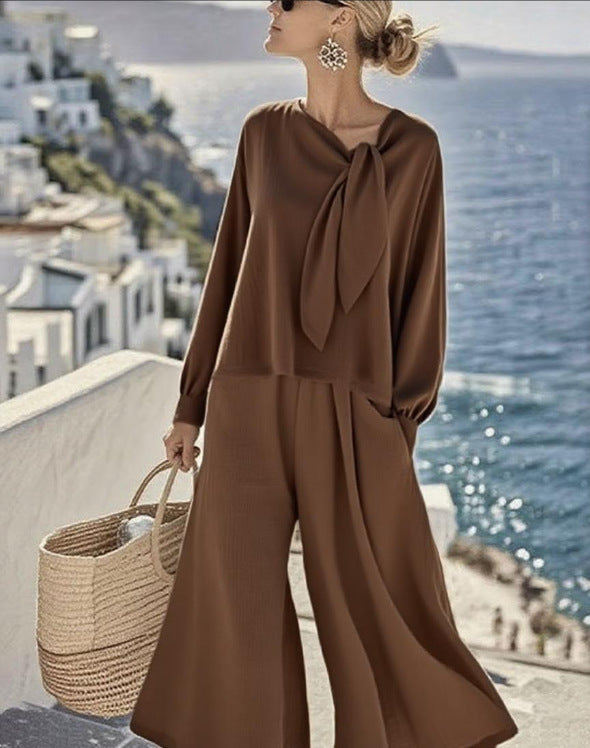 Women's Solid Color Long Sleeve Top Trousers Two Piece Set Fall Casual Chic Outfit Plus Size - Seldom Seen Styles
