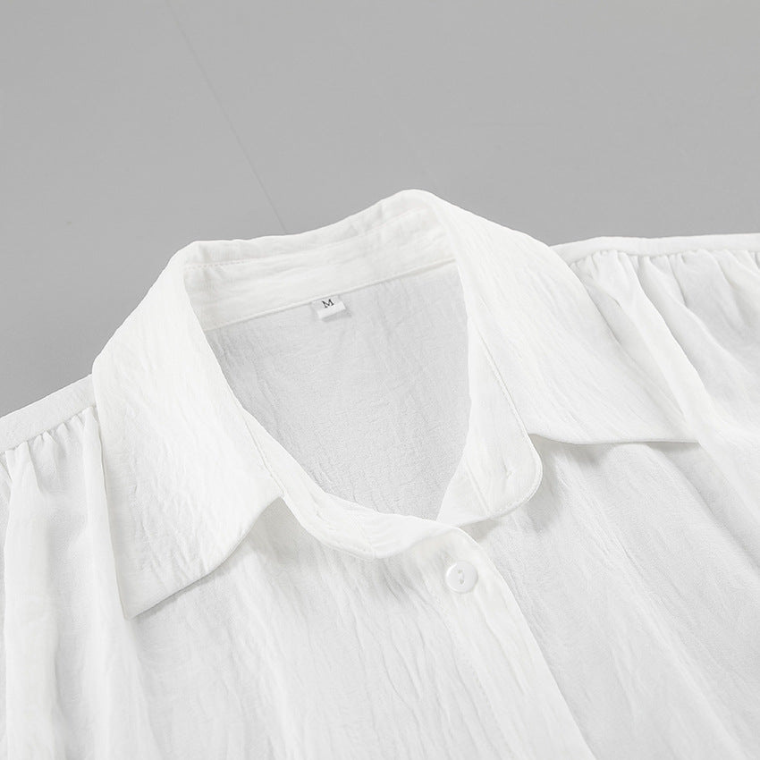 2025 autumn and winter new design sense commuter loose streamer shirt French design sense white horn sleeve top women - Seldom Seen Styles