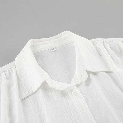 2025 autumn and winter new design sense commuter loose streamer shirt French design sense white horn sleeve top women