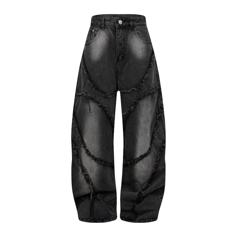 Distressed Wide Leg Jeans Heavy Wash Straight Loose Fit 100% Cotton Retro Streetwear Mopping Trousers | Wasteland Denim