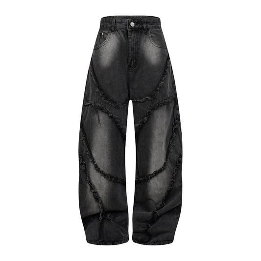 Distressed Wide Leg Jeans Heavy Wash Straight Loose Fit 100% Cotton Retro Streetwear Mopping Trousers | Wasteland Denim