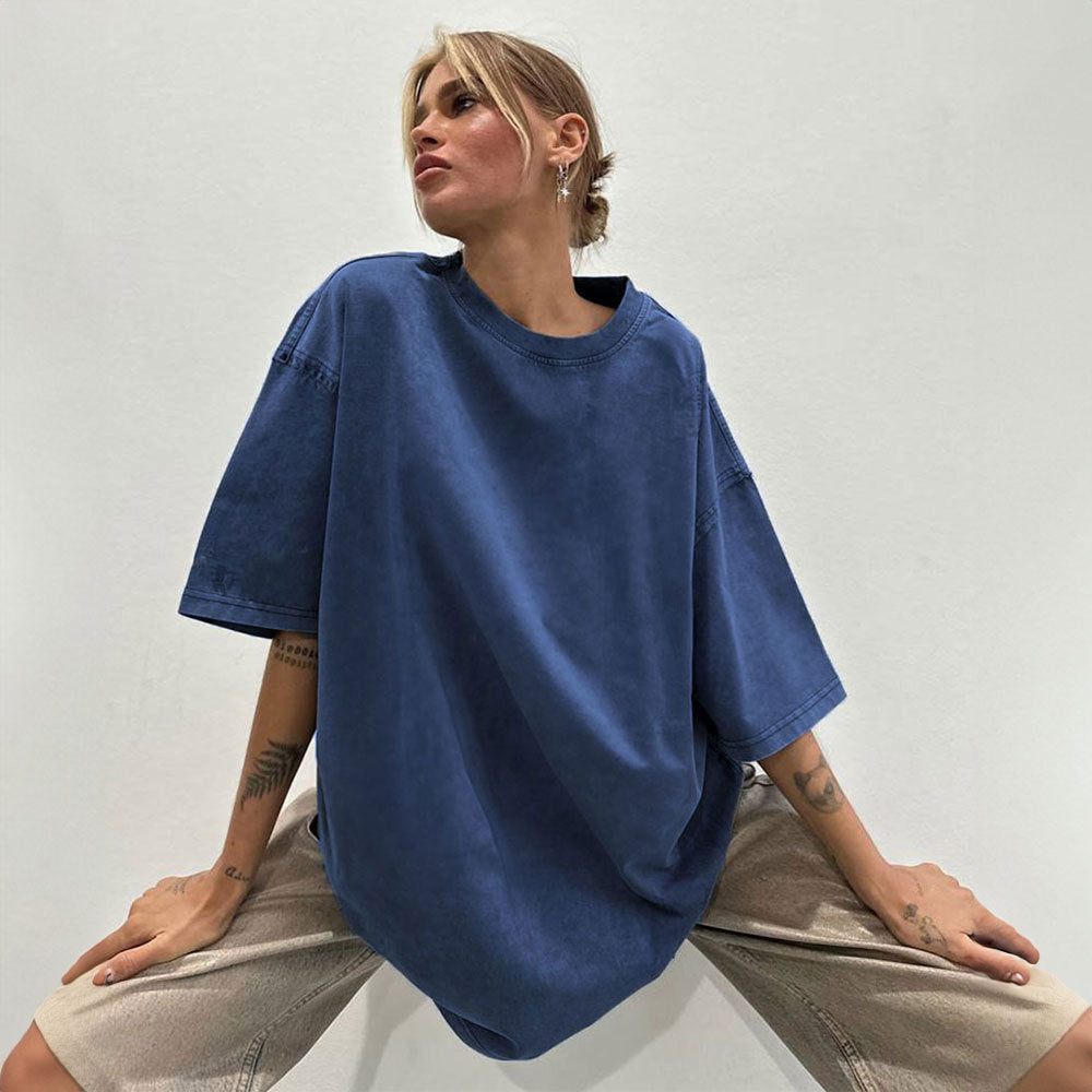 Washed and old short-sleeved T-shirt summer relaxation casual round neck washed polished short-sleeved T-shirt - Seldom Seen Styles