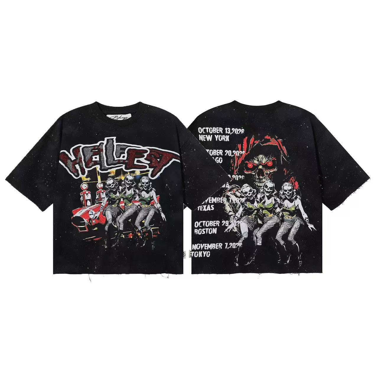 DARKAGE Skull Biker Lightning Vintage Washed Heavyweight Tee