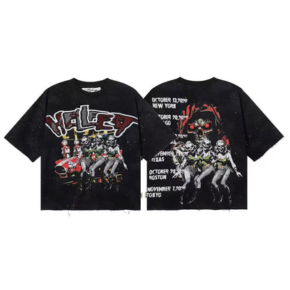 DARKAGE Skull Biker Lightning Vintage Washed Heavyweight Tee
