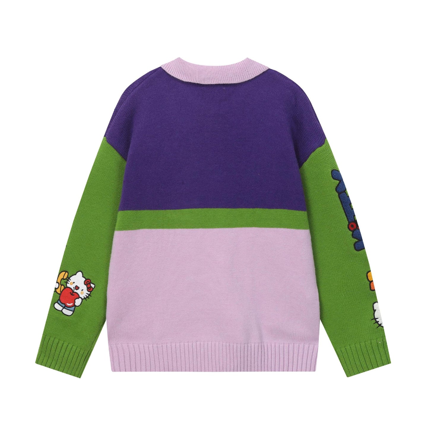 Cartoon Color-Block Knit Sweater Jacket Loose Fit Couple Casual High Street Vintage INS Streetwear Outerwear | Toon Knit Jacket