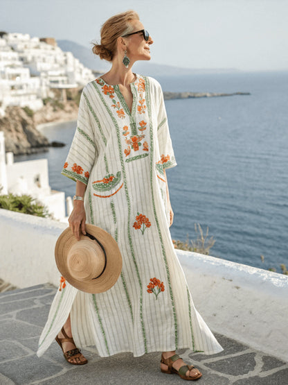 Women's Boho Linen Maxi Dress Oversized Kaftan Beach Cover Up Vacation Resort Dress