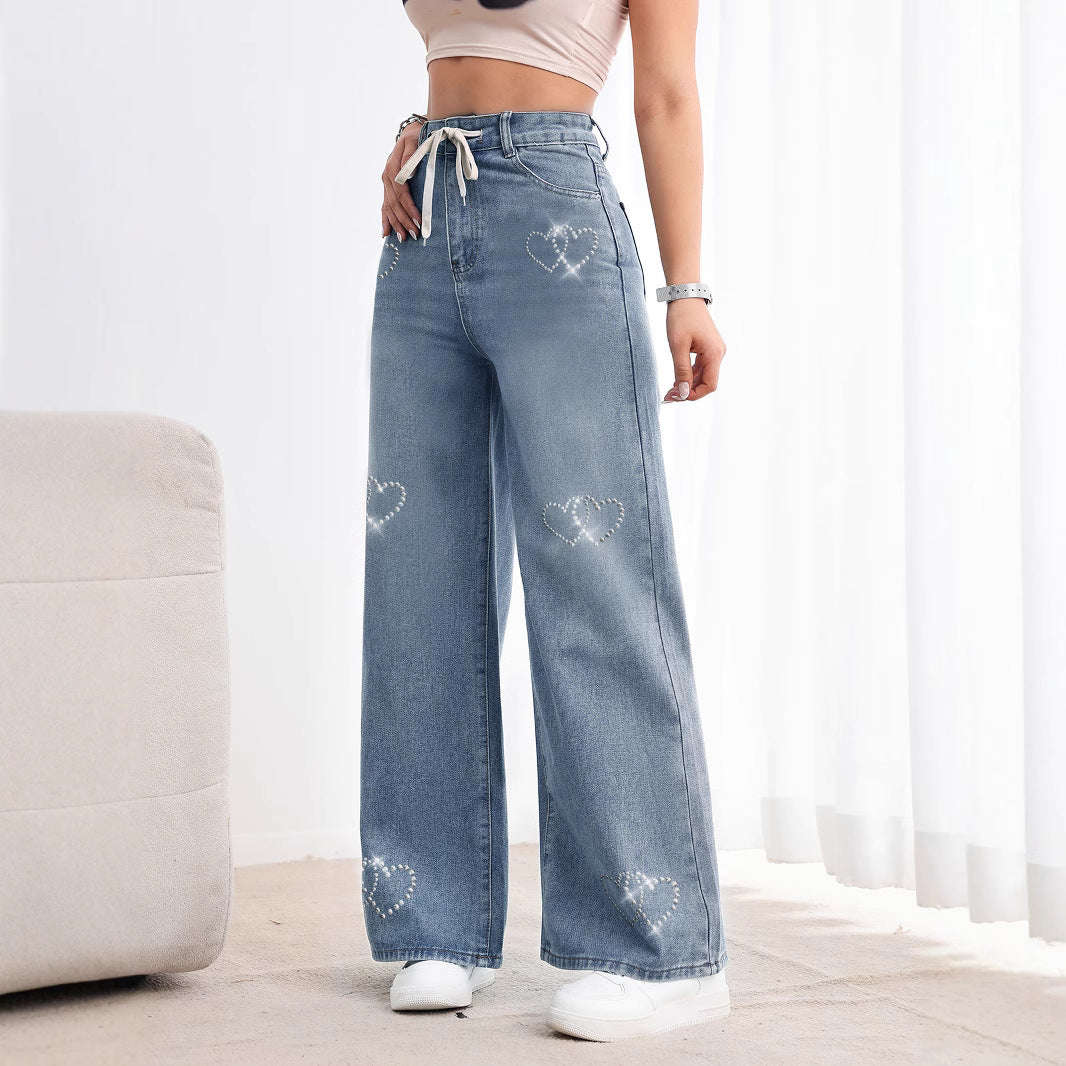 Heart Beaded Metal Jeans - MYSTERYBOXS