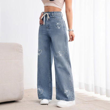 Heart Beaded Metal Jeans