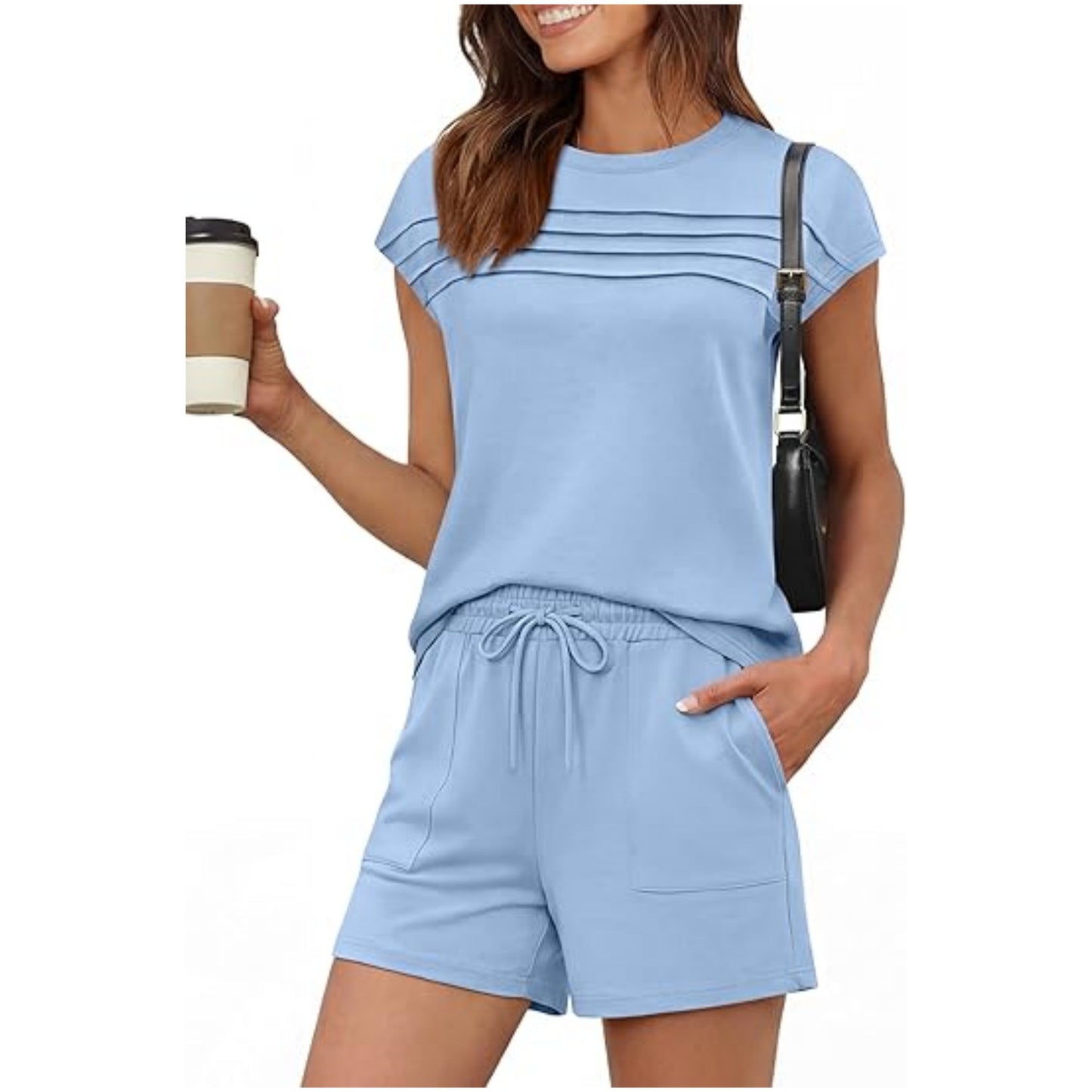 Women's Striped Two Piece Set Casual Loose Fit Crop Top and Shorts Summer Outfit - Seldom Seen Styles