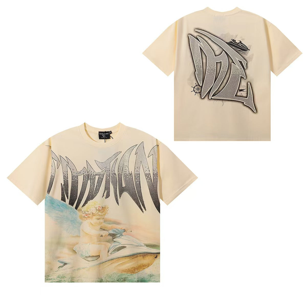 MIXED EMOTIONS Diamond Angel Jetski Rhinestone Tee