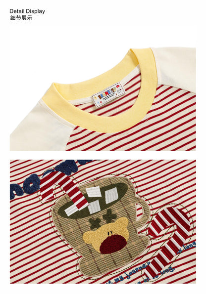 Bear Graphic Raglan Stripe T-Shirt Short Sleeve Oversized Casual Summer Streetwear Tee | Stripe Bear Tee