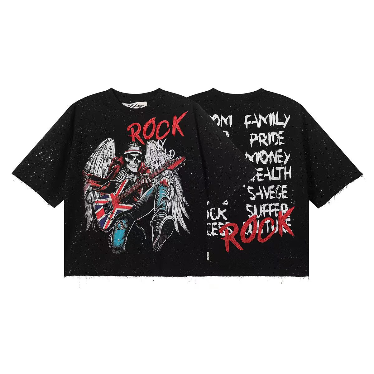 DARKAGE Skull Biker Lightning Vintage Washed Heavyweight Tee
