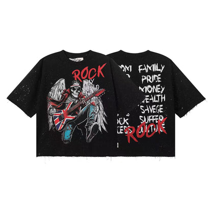 DARKAGE Skull Biker Lightning Vintage Washed Heavyweight Tee