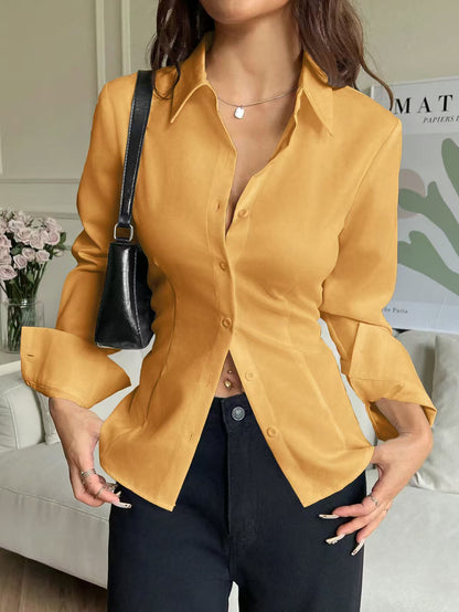 New high-end slim-fitting waist shirt irregular shirt Spice Girl versatile niche design chic top