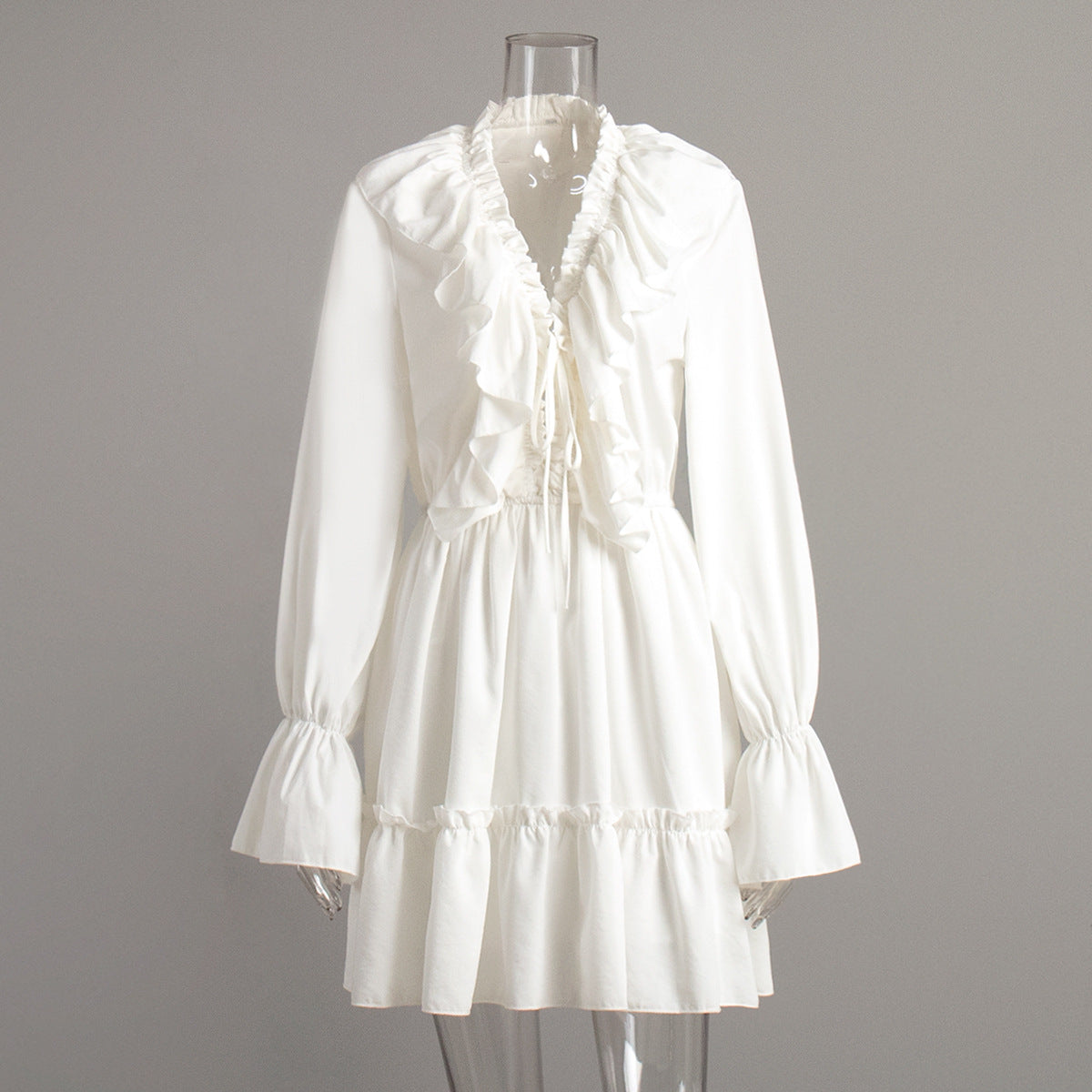 V-neck dress women's new horn sleeve dress short chiffon dress - Seldom Seen Styles