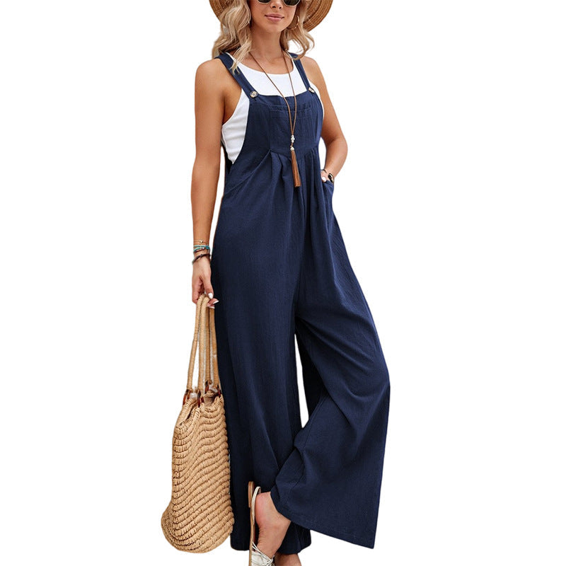 Gardaly Strap-Button Wide-Leg Sleeveless Jumpsuit - Seldom Seen Styles