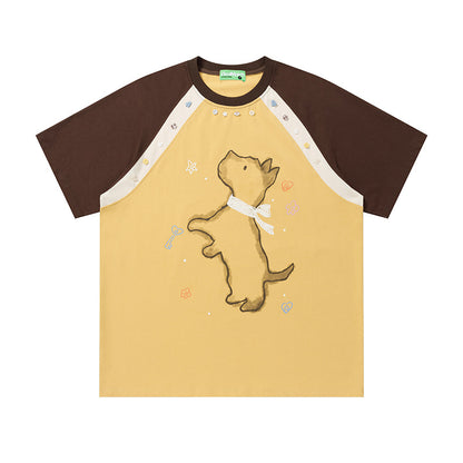 Fluffy Walk Raglan T-Shirt Short Sleeve Contrast Sleeve Casual Summer Cute Streetwear Tee | Fluffy Walk Raglan