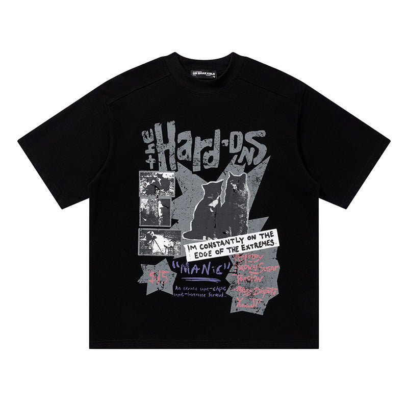 Hard-Os Graphic Oversized T-Shirt Short Sleeve Crew Neck Casual Summer Streetwear Tee